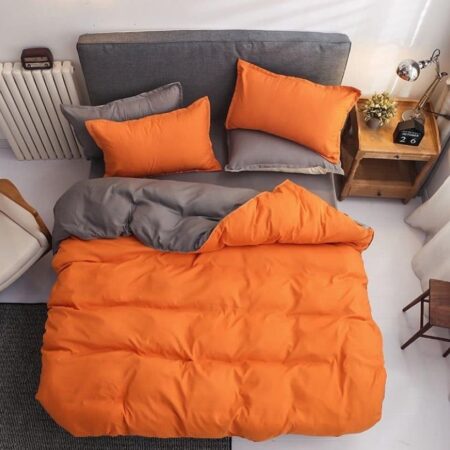 Orange and grey reversible duvet set