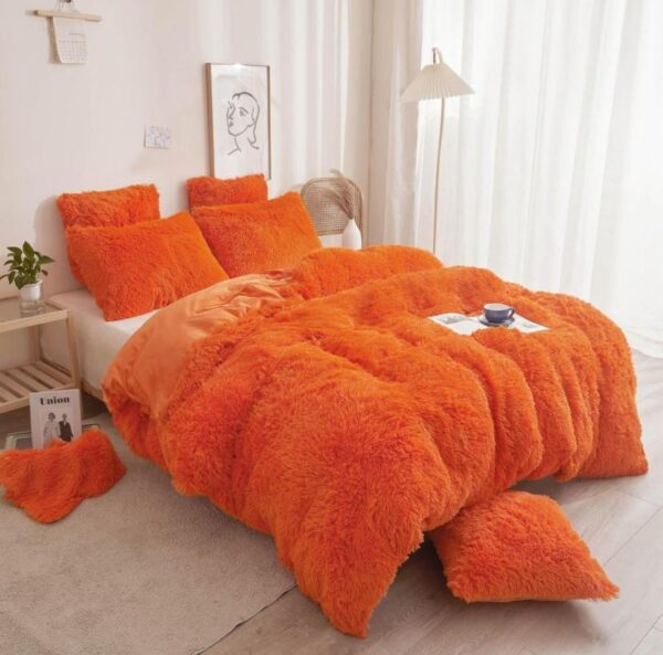 Orange faux fur shaggy duvet set