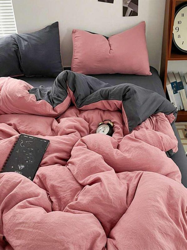 pink and grey reversible duvet set