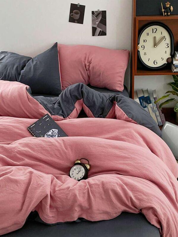 pink and black reversible duvet set