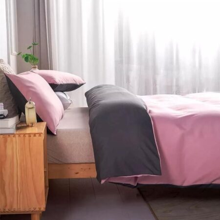 Pink Duvet Set - 4/6 PCS All Season Soft and Breathable Pink and Dark Grey Reversible Duvet with Bedsheet and Pillowcases Set, 4by6/ 6by6/ 6by7/ 7by7 Sizes - Image 3