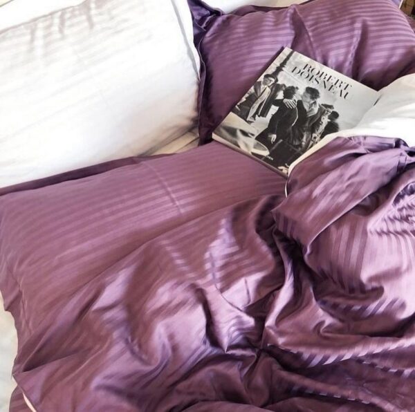 plum cotton stripe bedding set