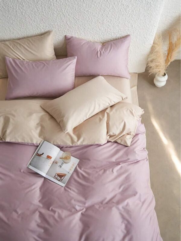 purple and cream reversible duvet set