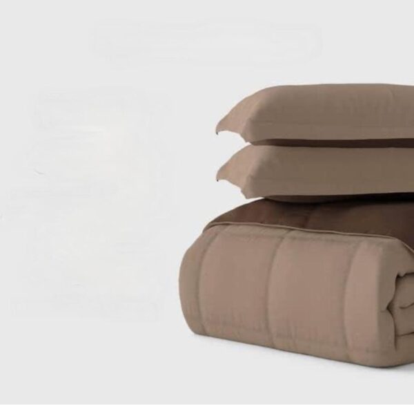 light brown duvet with pillowcases