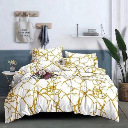 White and gold marble duvet set