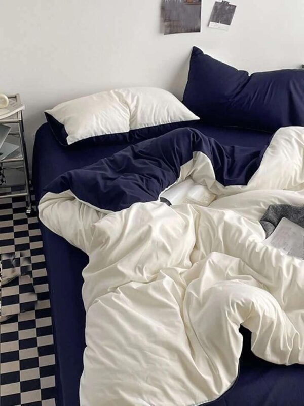 white and navy blue duvet set