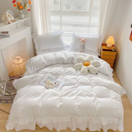 White ruffle lace duvet cover set