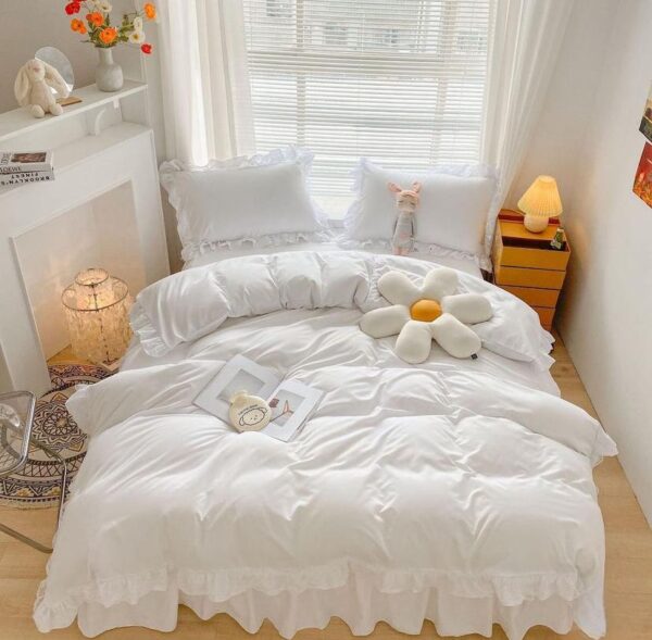 White ruffle lace duvet cover set