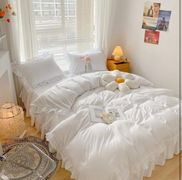 White ruffle lace comforter