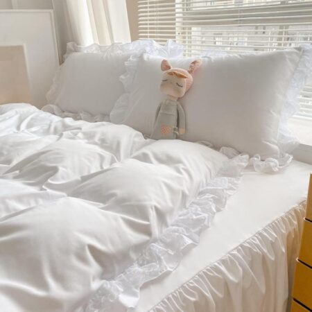 Luxurious Premium White Ruffle Lace Duvet Cover Set - Ultra Soft and Breathable 100% Pure Cotton 5/7 Pcs 1 Double Padded Duvet, 1 Duvet Cover, 1 Bedspread, 2/4 Matching Pillowcases Set in 4by6/ 6by6/ 6by7/ 7by7 Sizes - Image 5