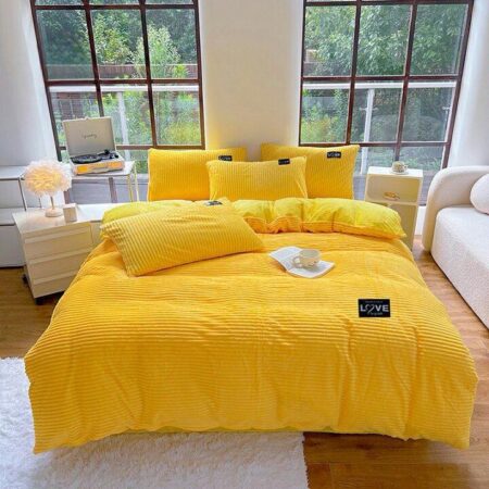 yellow stripe fur bedding set