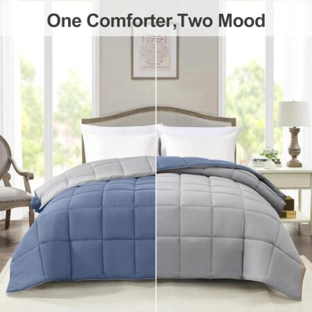 blue and grey reversible duvet set