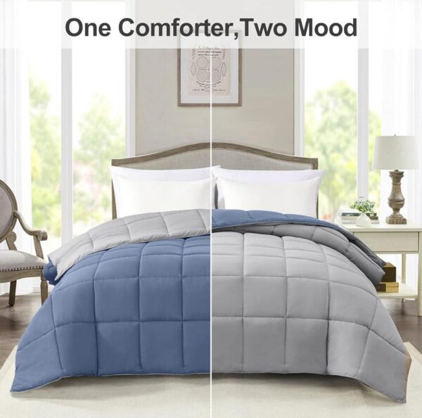 blue and grey reversible duvet set