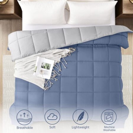 Reversible Duvet Set - 4/6 Piece Box Stitched Soft and Breathable Quilted Duvet with Bedsheet and Pillowcases Set, 4by6/ 6by6/ 6by7/ 7by7 Sizes, Blue / Grey - Image 4