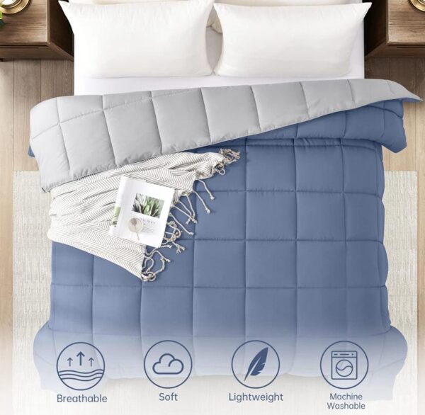 Reversible Duvet Set - 4/6 Piece Box Stitched Soft and Breathable Quilted Duvet with Bedsheet and Pillowcases Set, 4by6/ 6by6/ 6by7/ 7by7 Sizes, Blue / Grey - Image 4