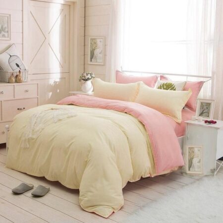 cream and pink reversible duvet set