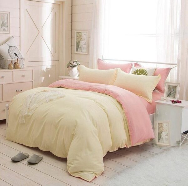 cream and pink reversible duvet set