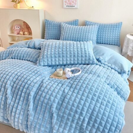 Blue Luxury Faux Fur Velvet Fleece Plush Duvet