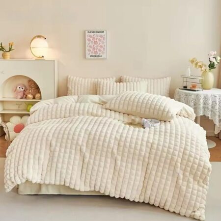 white velvet fur duvet set