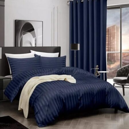 Navy blue damask stripe duvet set