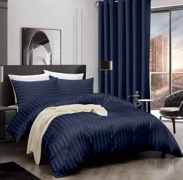 Navy blue damask stripe duvet set