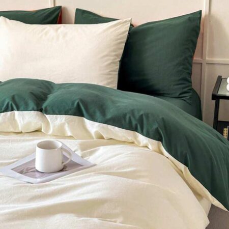 beige and green duvet set