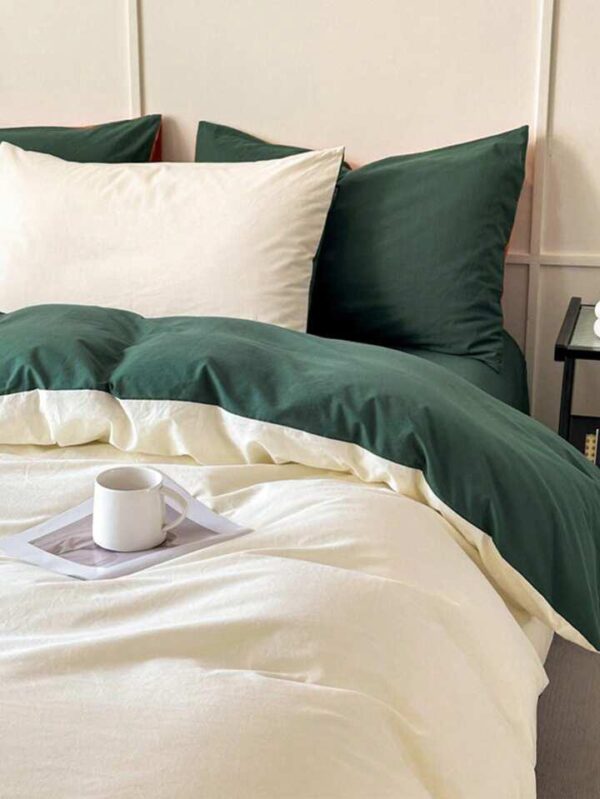 beige and green duvet set