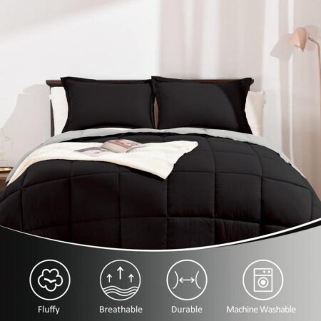 Reversible Duvet Set - All Season Fluffy Breathable and Durable Reversible Black and White Duvet Set - 4/6 Pieces (1 Duvet, 1 Bedsheet and 2/4 Pillowcases Set, 4by6/ 6by6/ 6by7/ 7by7 Sizes) - Image 4