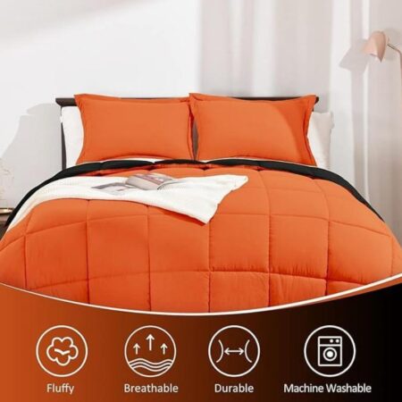 4/6 Piece Cotton Reversible Duvet Set, Soft Orange and Black Reversible Duvet with 1 Bedsheet and 2/4 Pillowcases (4by6/ 6by6/ 6by7/ 7by7 Sizes) - Image 3
