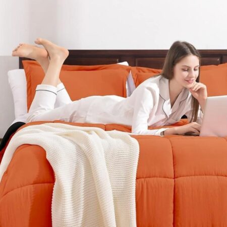 4/6 Piece Cotton Reversible Duvet Set, Soft Orange and Black Reversible Duvet with 1 Bedsheet and 2/4 Pillowcases (4by6/ 6by6/ 6by7/ 7by7 Sizes) - Image 4