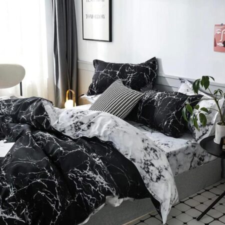 Black and White Marble Duvet Set - 4-6 Pcs Soft, Breathable, and Durable Abstract Marble Bedding Set (Sizes: 4by6/ 6by6/ 6by7/ 7by7) - Image 2
