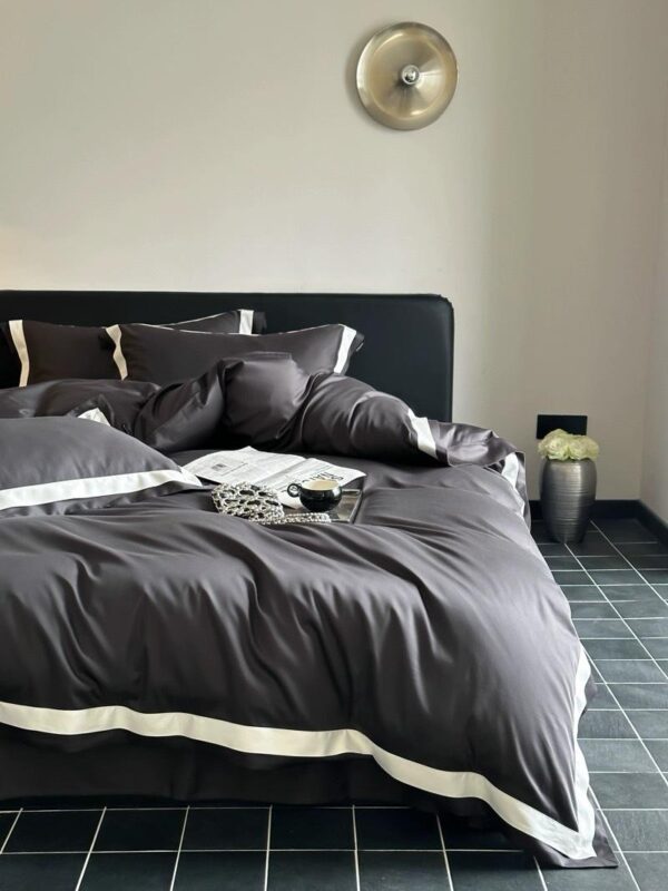 dark grey and white bedding set