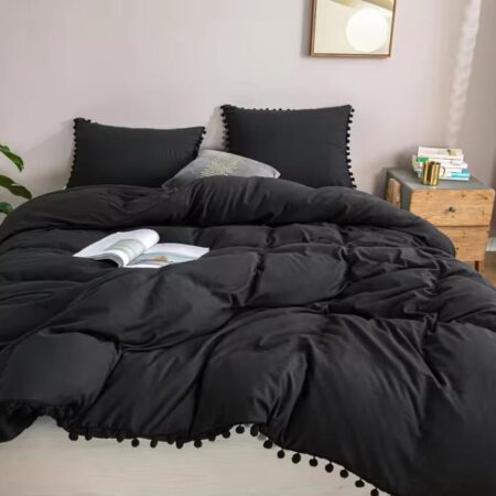 black pom pom duvet cover