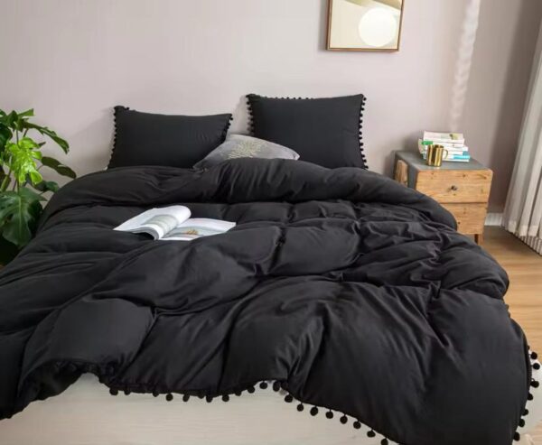 black pom pom duvet cover