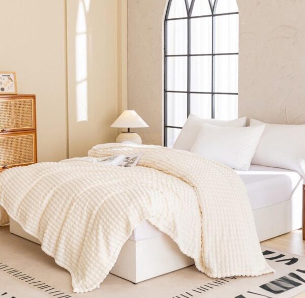 cream faux fur stripe blanket