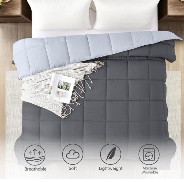 Reversible Duvet Set - 4/6 Piece Box Stitched Soft and Breathable Quilted Duvet with Bedsheet and Pillowcases Set, 4by6/ 6by6/ 6by7/ 7by7 Sizes, Dark Grey/Light Grey - Image 3