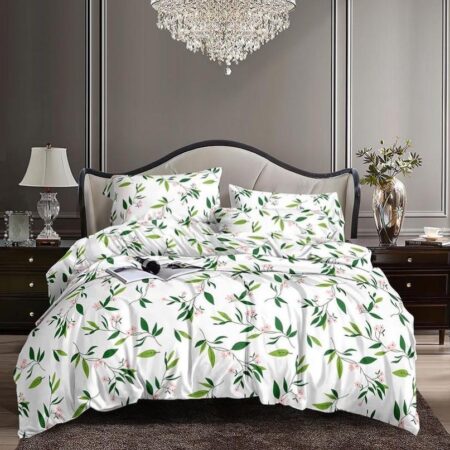 Green leaves print duvet set