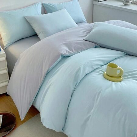 Light blue and grey quilted duvet set