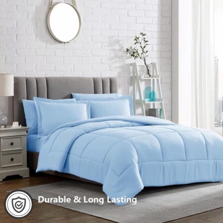 Light Blue Duvet Set - Super Soft and Comfortable 4/6 Pieces Set with 1 Duvet, 1 Bedsheet and 2/4 Pillowcases Set in 4by6/ 6by6/ 6by7/ 7by7 Sizes - Image 3