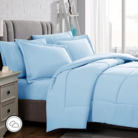 Light Blue Duvet Set - Super Soft and Comfortable 4/6 Pieces Set with 1 Duvet, 1 Bedsheet and 2/4 Pillowcases Set in 4by6/ 6by6/ 6by7/ 7by7 Sizes - Image 4