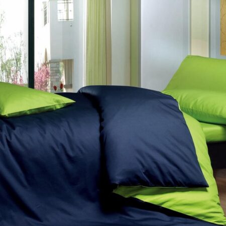 Navy blue and lemon reversible duvet