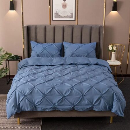 Blue pinch pleated duvet set