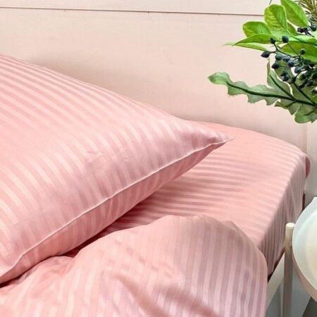 Pink American Stripe Quilted Duvet Set - Premium Quality Soft and Breathable Cotton Damask Stripe Bedding Set, 4/6-Pieces 1 Quilted Duvet, 1 Bedsheet and 2/4 Pillowcases Set, 4by6/ 6by6/ 6by7/ 7by7 Sizes - Image 2