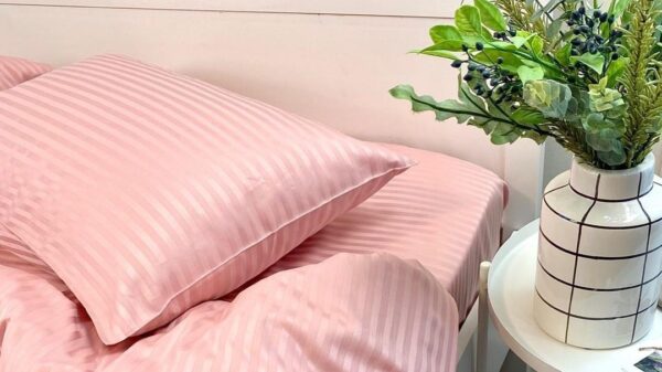 Pink American Stripe Quilted Duvet Set - Premium Quality Soft and Breathable Cotton Damask Stripe Bedding Set, 4/6-Pieces 1 Quilted Duvet, 1 Bedsheet and 2/4 Pillowcases Set, 4by6/ 6by6/ 6by7/ 7by7 Sizes - Image 2