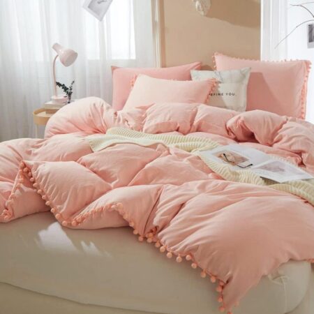 pink pom pom duvet set