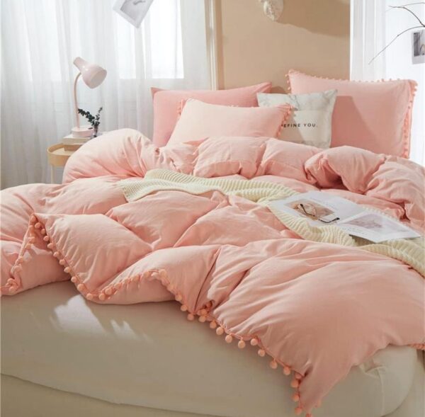 pink pom pom duvet set