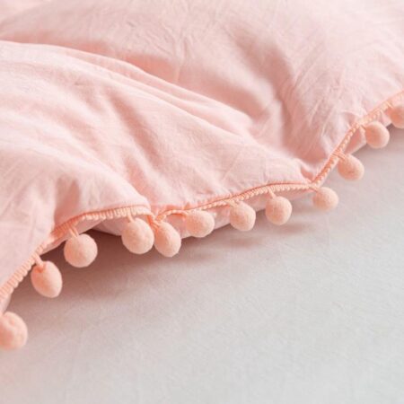 Pom Pom Duvet and Duvet Cover Set - 5/7 Piece Hotel Quality Soft Breathable Polish Cotton Bedding Set (Peach Pink, 4by6/ 6by6/ 6by7/ 7by7 Sizes) - Image 5