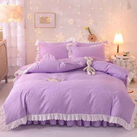 Purple Ruffles Skirt Duvet and Duvet Cover Set