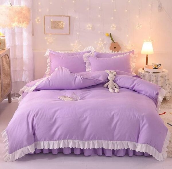 Purple Ruffles Skirt Duvet and Duvet Cover Set