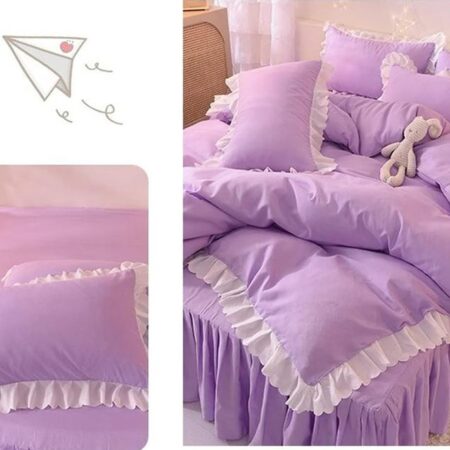 Ruffles Skirt Duvet and Duvet Cover Set - Hotel Quality, Soft, Comfortable Polish Cotton Luxury Purple with White Ruffle Lace Bedding Set, 5-7 Piece 1 Duvet, 1 Duvet Cover, 1 Bedspread and 2-4 Pillowcases Set - Image 3
